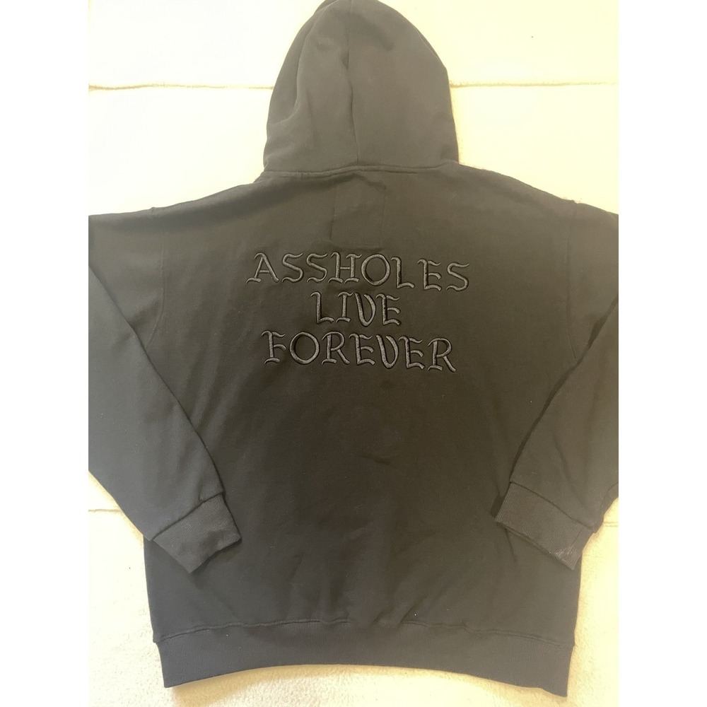 Assholes*s Live Forever Hoodie Sweatshirt Men's Size Large Black Embroidered